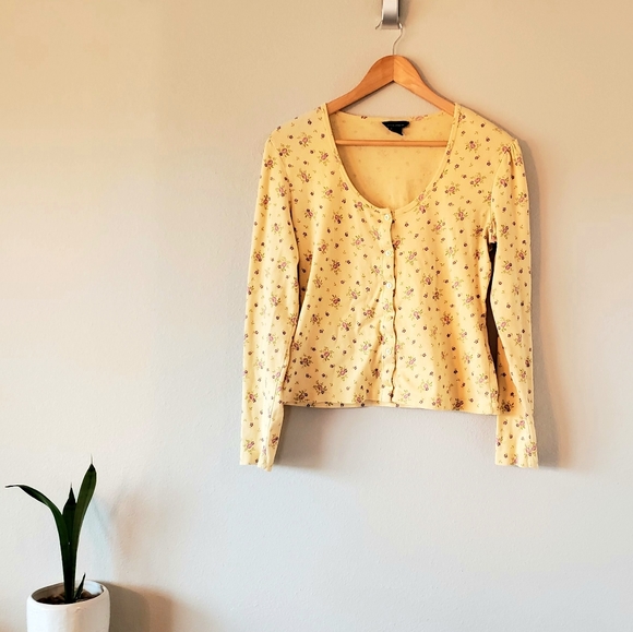 Moda International Sweaters - MODA International Yellow Floral Cardigan